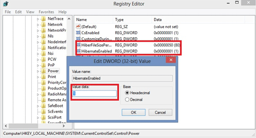 Windows 8 Registry Editor HiberFile Keys